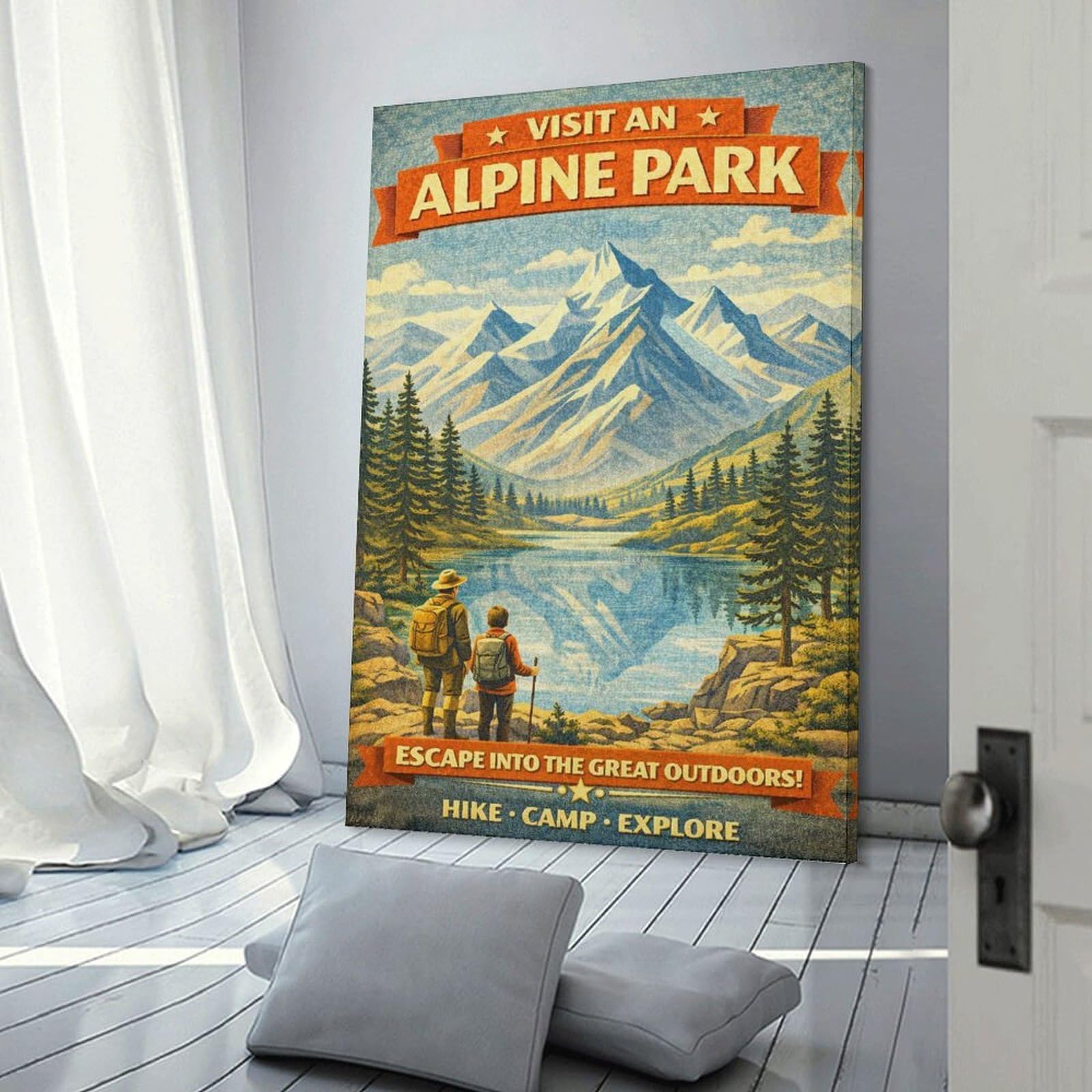 Junmoney Canvas Art Print Visit An Alpine Park Vintage, 12x18inch(30x45cm), for Home Office, Desk Area Or Studio, Wall Art That Adds Style to Work Areas