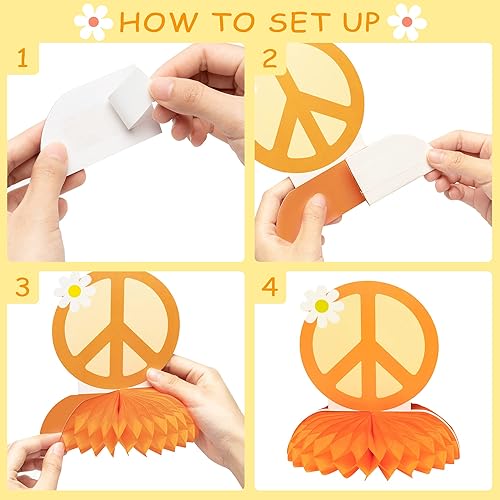 Miniatura 3 de A1diee 9 piezas Groovy Hippie Boho Party Honeycomb Centers Retro Boho Rainbow Daisy Flower Butterfly Peace Theme Decoración de fiesta de cumpleaños