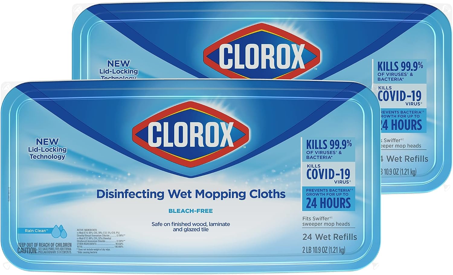 Clorox Disinfecting Wet Mopping Cloths, Rain Clean, 24 Wet Refills (Pack of 2)