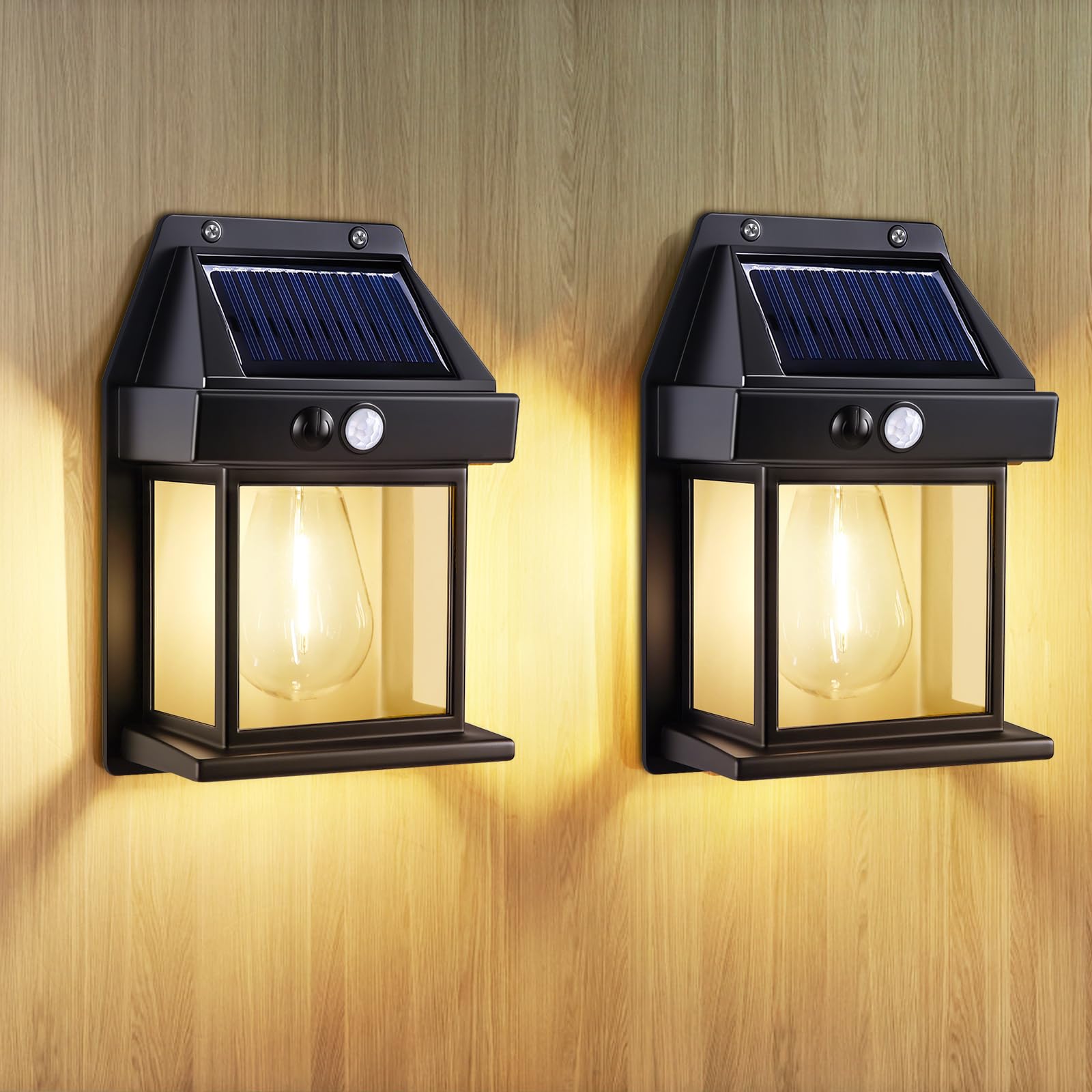 Blakapoo 2 Pack Solar Wall Lights Outdoor, Garden Wall Lights Solar Powered Waterproof, with Motion Sensor, Ip65 Solar Security Lights, for Gardens、Fence、Porch、Garage、Patio、Yard, Warm White