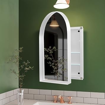 Arched Medicine Cabinet, Recessed Medicine Cabinet Surface Mount Medicine Cabinet with Mirror and Adjustable Shelves Medicine Cabinet Wall Mounted Bathroom Mirror Cabinet, 24x36 Inch White