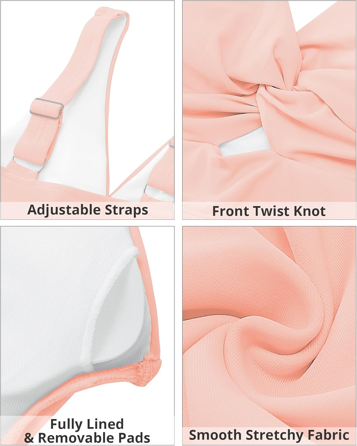 GRAPENT Bikini Tops for Women Cropped StrapCore Tankini Tops Beach Padded Knot Twist Cut Out Adjustable Swimwear Top Only - Image 7