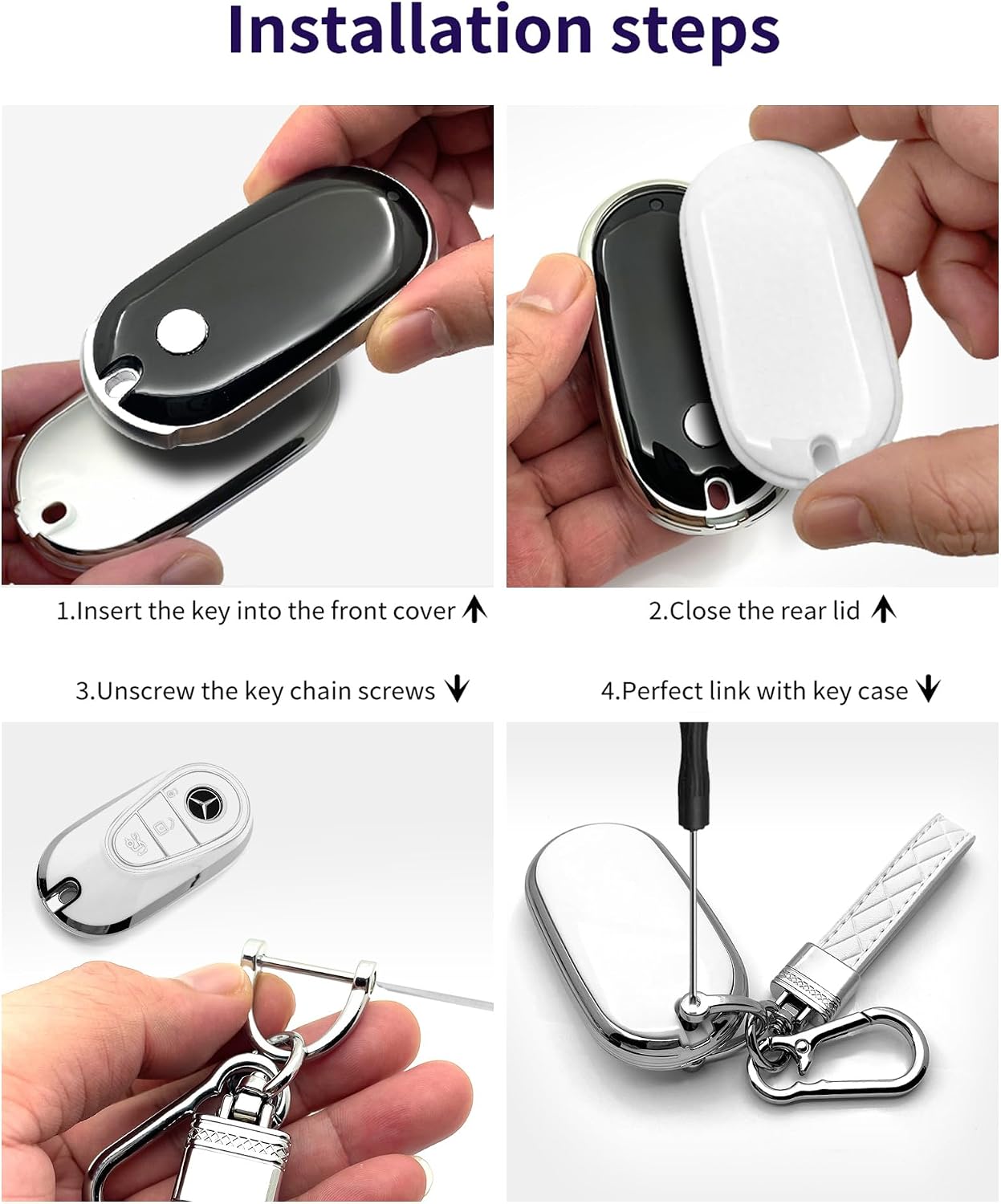 Advanced soft TPU Key Cover is compatible with Mercedes Benz 2024-2025 E 2023-2025 SL CLE GLC 2022-2025 EQE EQS S C Series key (White Set)
