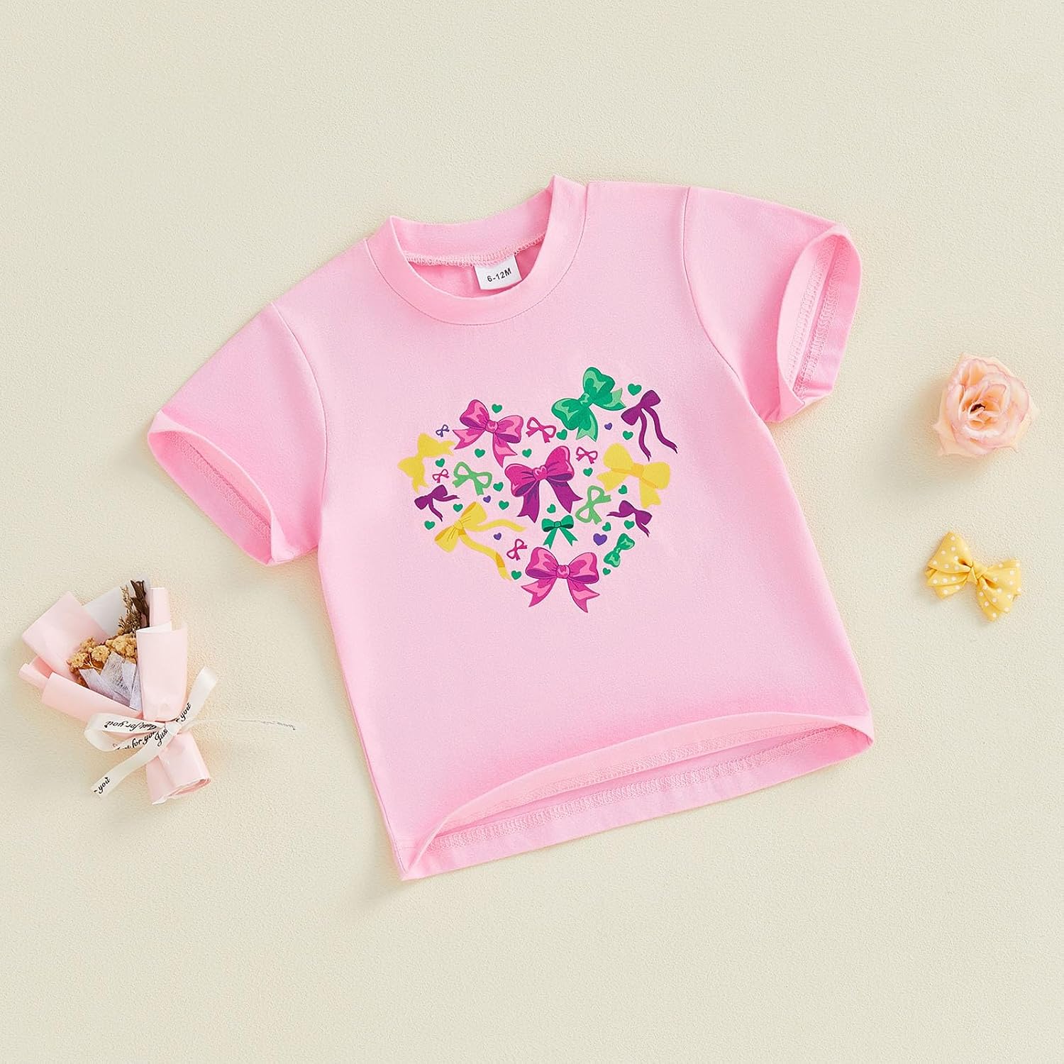 Tirites Toddler Baby Girls Mardi Shirt Carnival Short Sleeve Colorful Coquette Bows Fat Tuesday T-Shirt