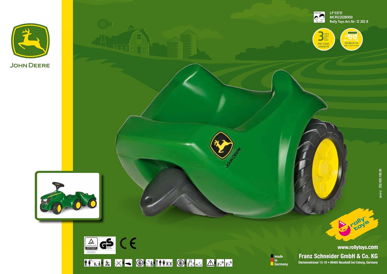 Rolly Toys | John Deere Mini Trac Trailer (Green) | Only for Use with the Rolly Mini Trac Range | Easily Assembled & Lightweight | Ages 1+ | S2612202 - Image 5
