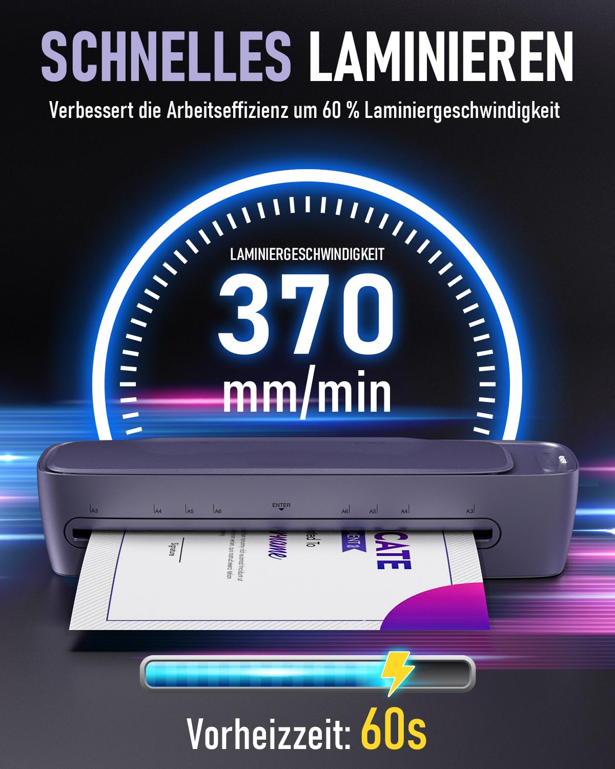 Laminiergerät A3 mit Laminierfolien 30 Stück, Heiß und Kalt Foliergerät für A3 A4 A5 A6, 9 in 1 Laminiergerät mit Papierschneider und Eckenabrunder, Laminator für Schule Zuhause Büro Datei