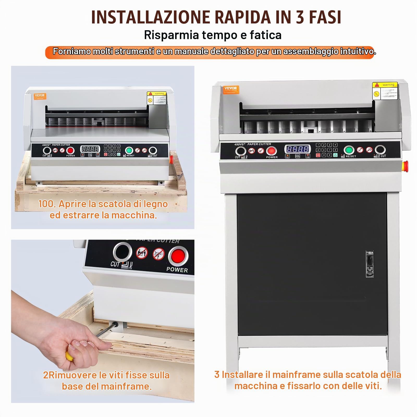 VEVOR Taglierina per Carta Elettrica, Taglierina per Carta da Ufficio Taglio max. 450mm Taglio min. 50mm Spessore Taglio 40mm, Macchina Taglierina per Carta Ufficio Posizionamento Luce a Infrarossi