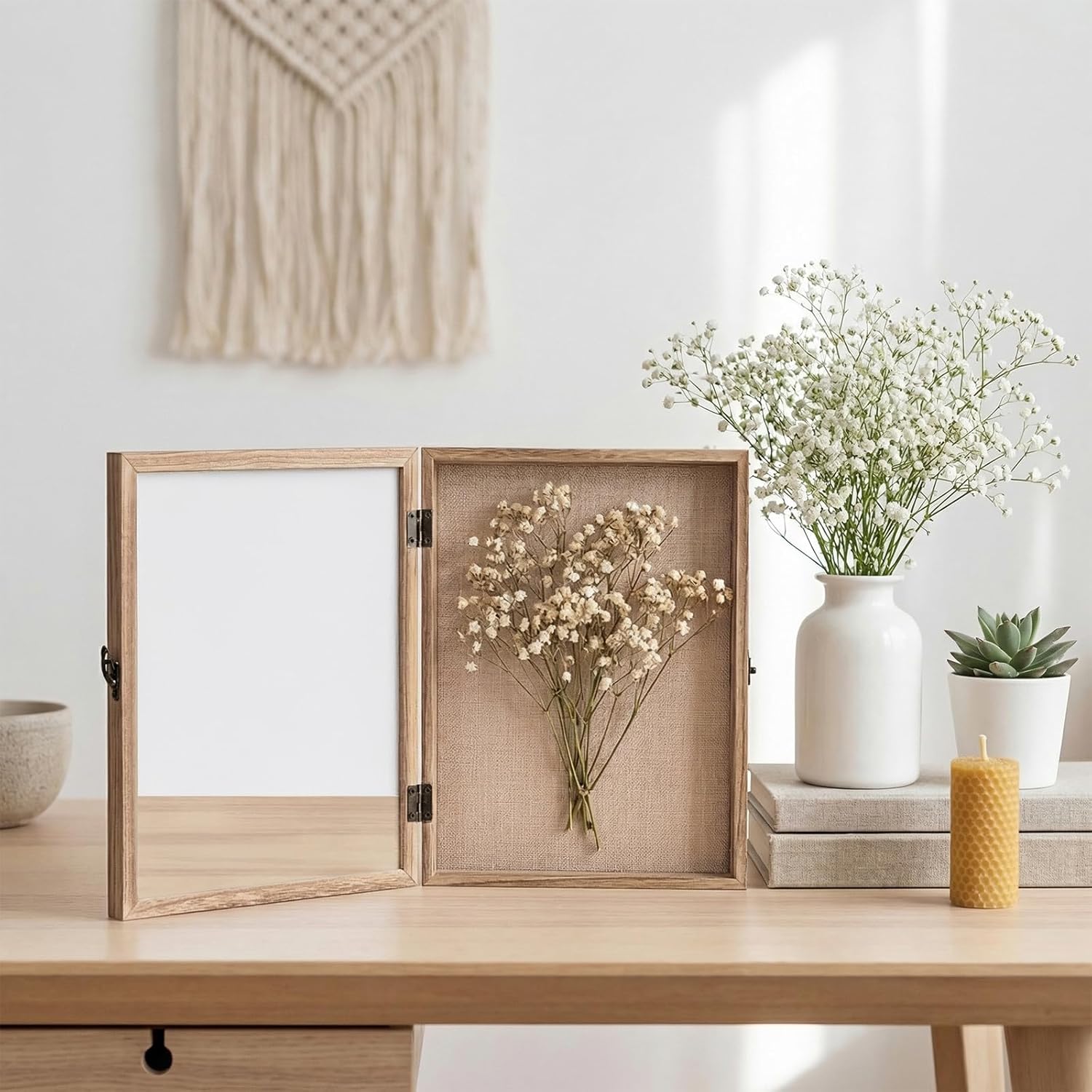 Shadow Box Frame11×14 Display Case with Linen Back, Real Glass Window Door with Hinge, Memorabilia Medals Wedding Bouquet Collections Picture Frame Memory Box for Keepsakes