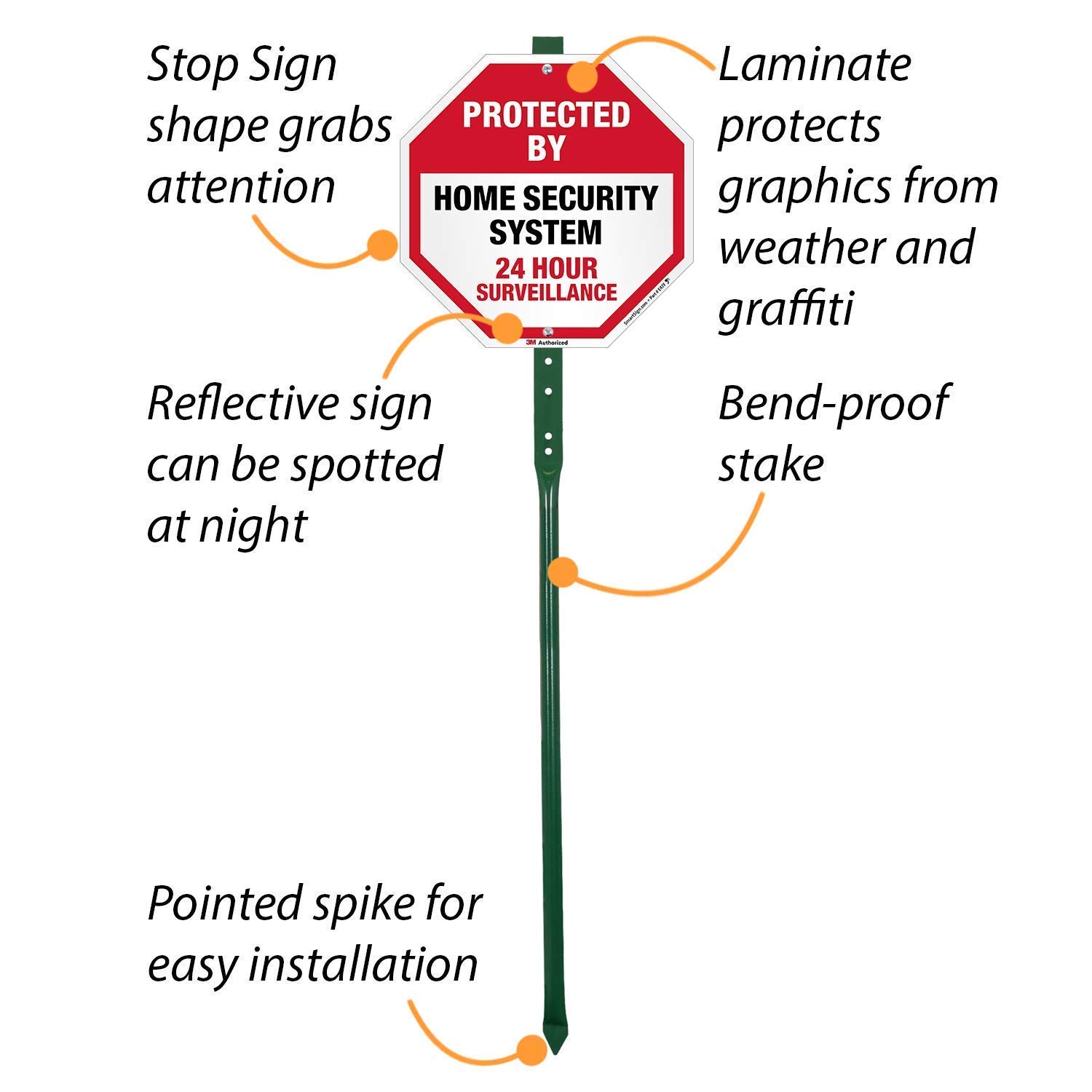 SmartSign 10" x 10" 'Protected By Home Security System 24 Hour Surveillance' Yard Sign with 3 ft Stake, 40 mil Aluminum 3M Laminated Engineer Grade Reflective, Red/Black/White, USA-Made