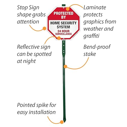 Miniatura 10 de SmartSign Letrero "Protegido por el sistema de seguridad para el hogar, vigilancia las 24 horas"  12 pulgadas octágono 3M de aluminio reflectante
