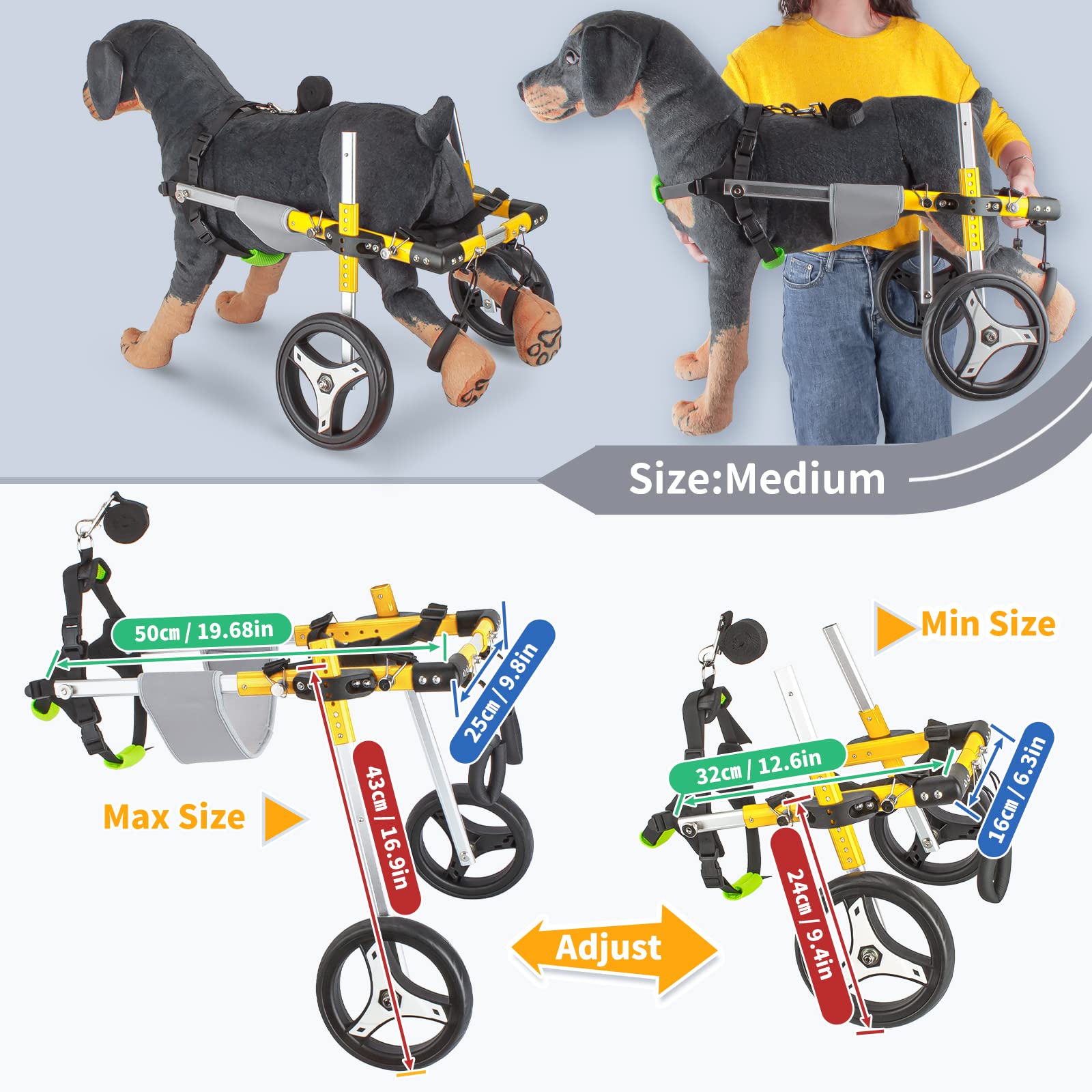 Silla de Ruedas para Perro Mediana - Arnés de Movilidad Ajustable para Rehabilitación de Patas Traseras de Mascotas