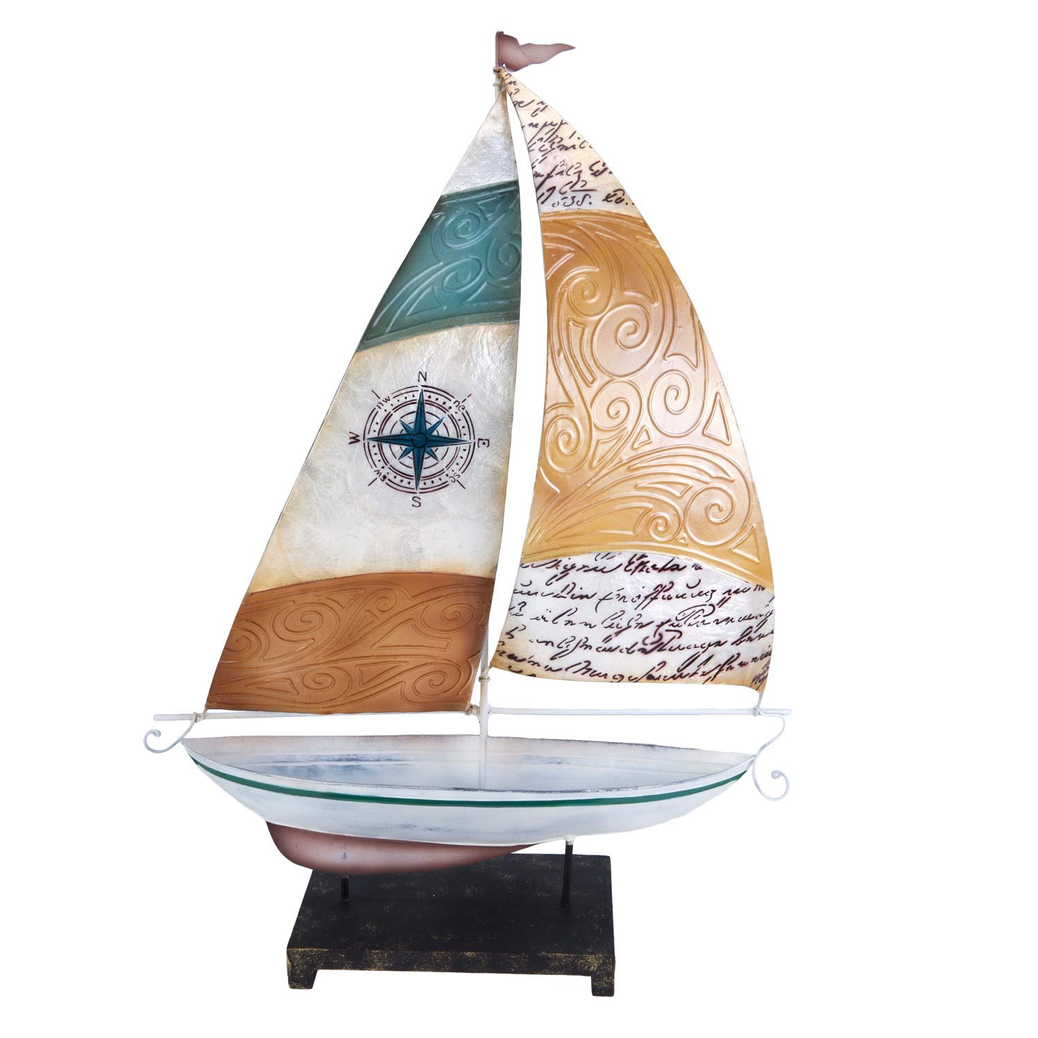 Beachcombers Metal Boat with Script Sail White