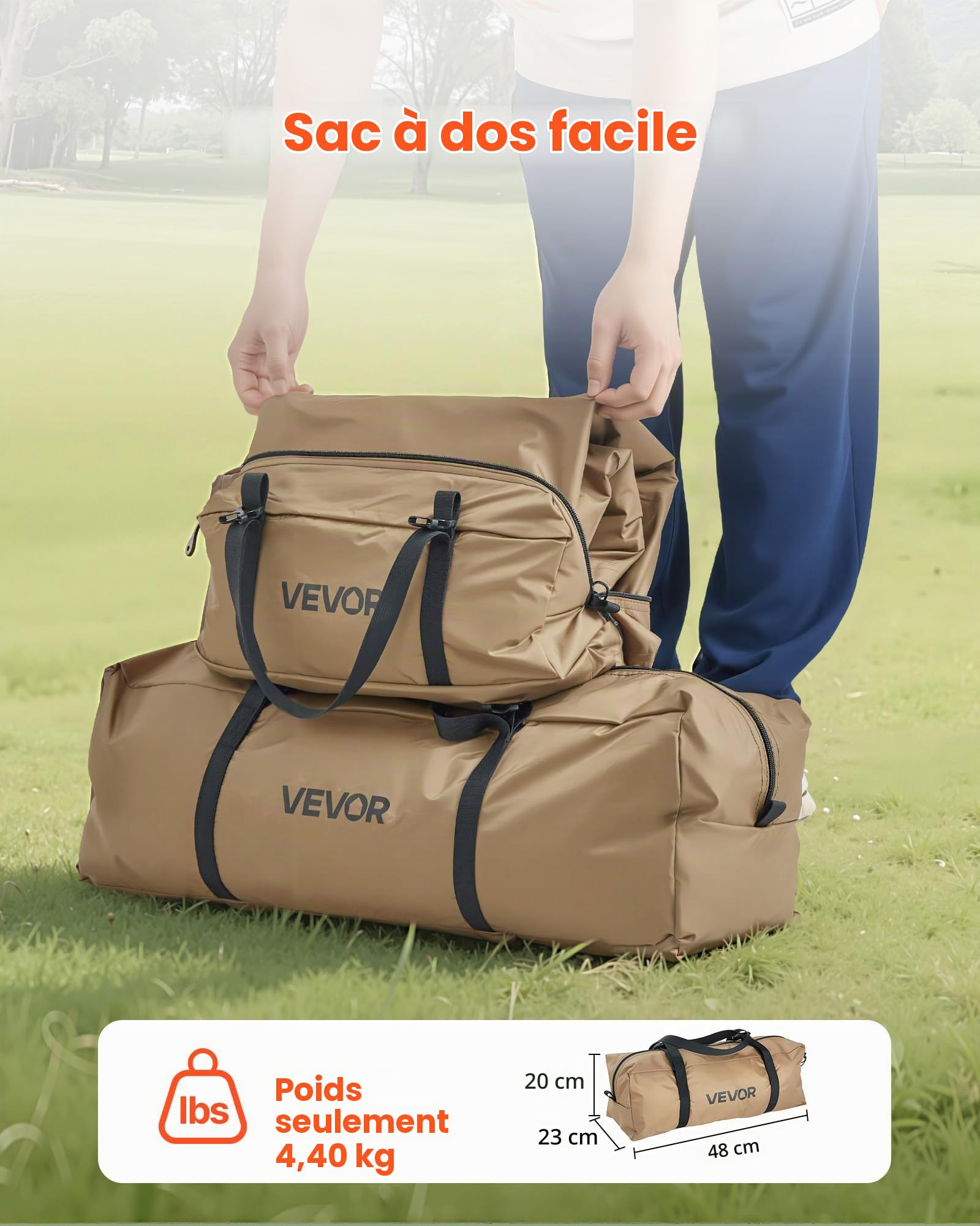 VEVOR Tente Chaude Tipi pour 4 Personnes, Tente d'Hiver Portable avec Trou de Poêle et Maille Intérieure, Toile Imperméable Revêtement PU2500 mm, Abri 4 Saisons, pour Camping, Randonnée, Pêche, Chasse