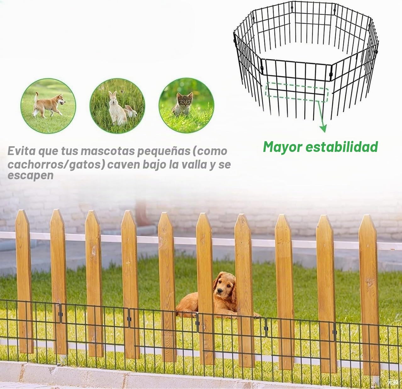Juego de 10 vallas de jardín - Barrera para animales - Paneles de valla de metal antióxido - Valla para terraza - Vallas decorativas y bordes para perros, macizos de flores, patio