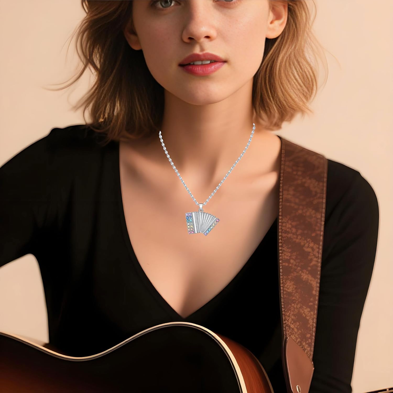 VEEHOO Violin/Guitar/Ukulele/Accordion/Piano Necklace,Music Gifts for Violin/Guitar/Ukulele/Accordion/Piano Players, Concert Gifts for Music Lover, Music Jewelry Accessories for Daughter - Image 5