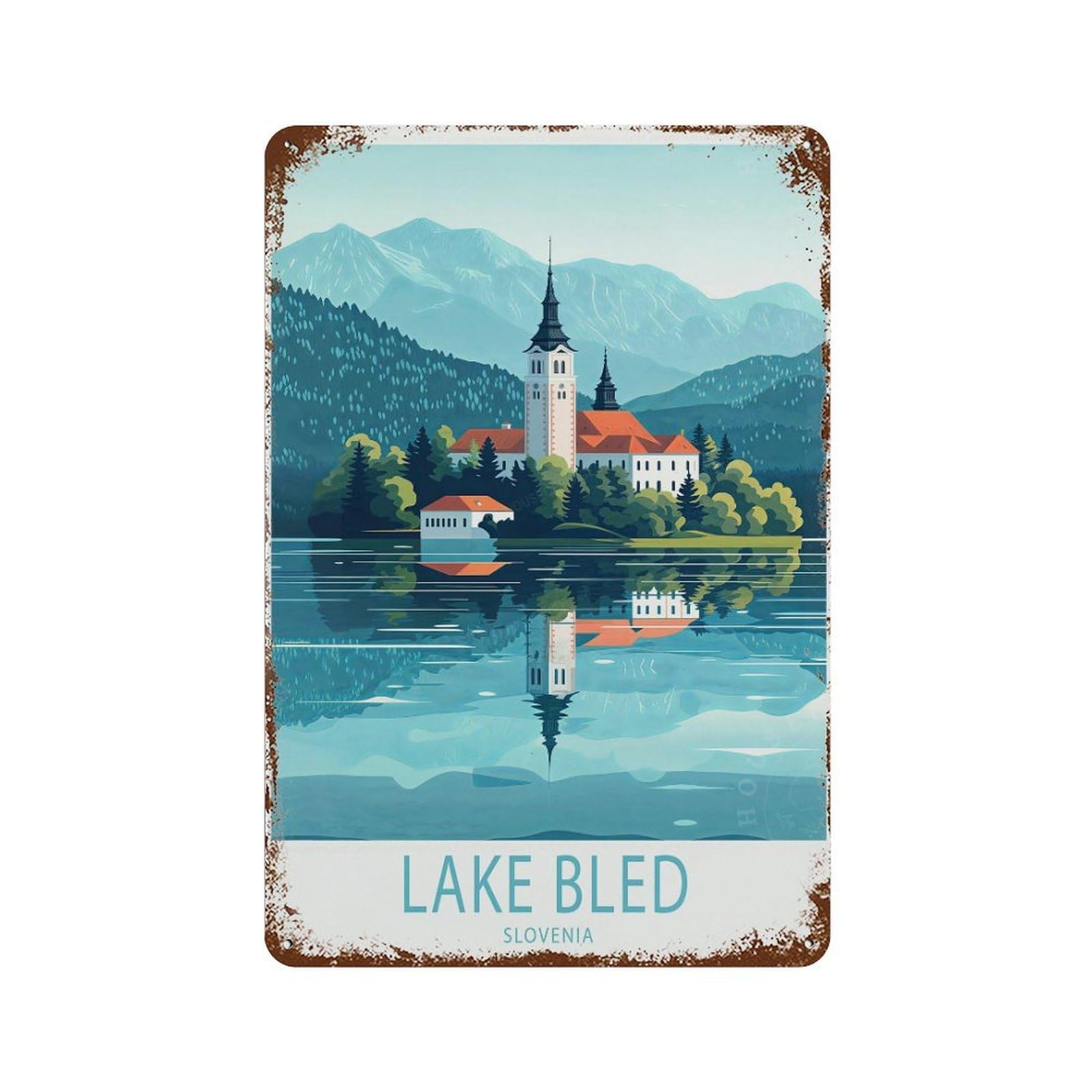 xiaoxiaoshen Lake Bled Slovenia Travel Personalised Gifts, Home Decor Wall Decor Art Metal Tin Poster Modern Home Decor Art Home Bar Shop Decorations Vintage Sign 30x20cm