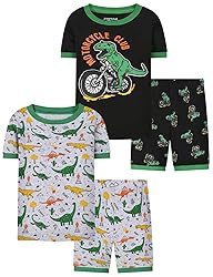 Joyond Boys Pure Cotton Summer Pjs for 2-14 Years, Kids Short Sleeve 4-Piece Pajamas Set Little Boys Sleepwear