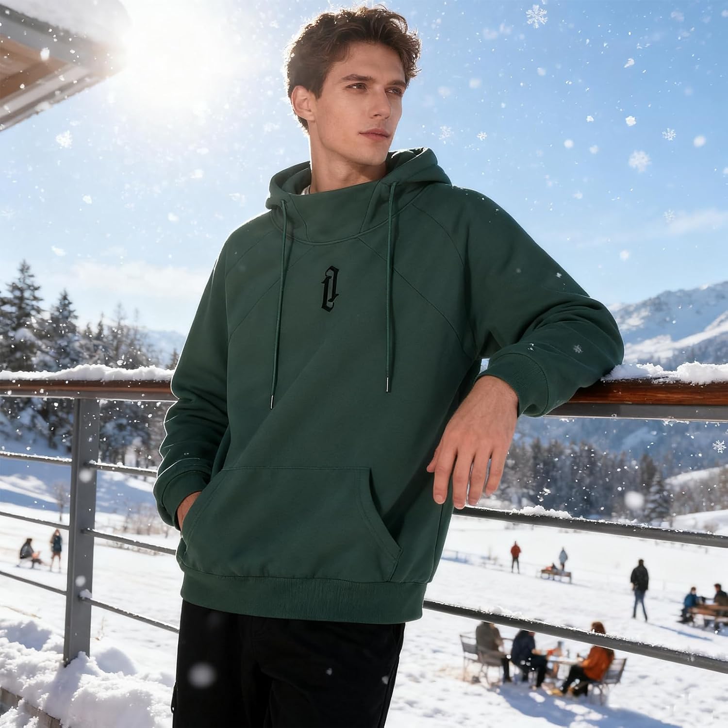 Fleece Hoodies for Men High Neck Sweatshirts Casual Loose Fit Lightweight Techwear Pullover Fall Winter - Image 4