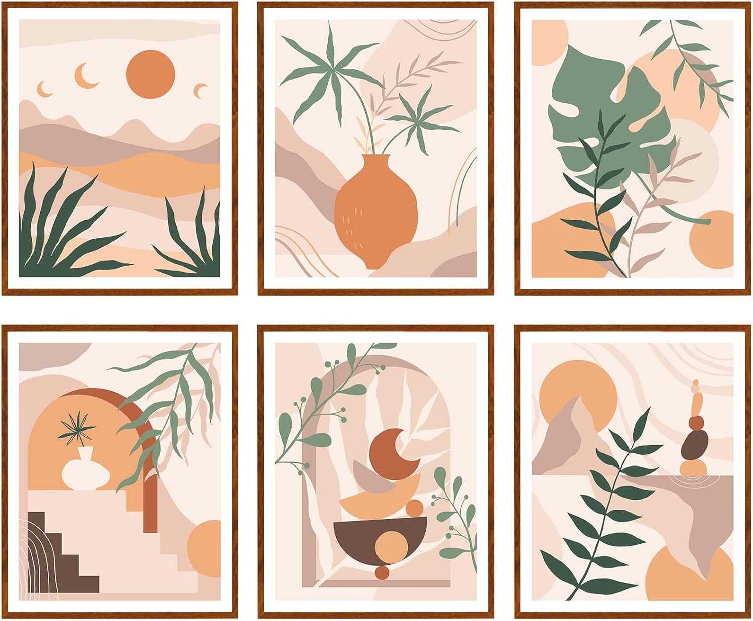 HOMANGA Boho Abstract Wall Art, Modern Abstract Geometric Wall Art Prints, Mid Century Art