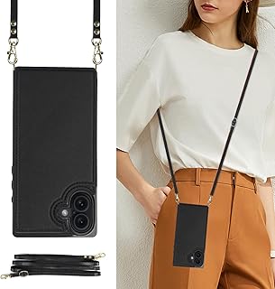 Cavor 適応iphone17 スマホケース手帳型肩掛け 首かけ斜めがけ iphone17ショルダーケース 落下防止case iphone17カード収納スマホ ケース【RFID機能】iphone17財布型ケース PUレザー磁気閉鎖付きの専属ストラップ同梱なのでQi急速充電対応 横置 ICカードホルダースリ防止対策-ブラック