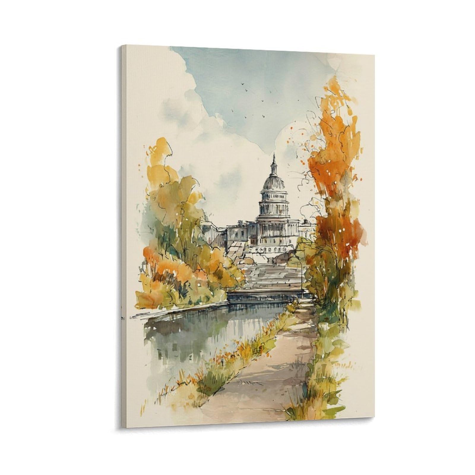 CNAHEIZ Washington Watercolor Autumn Cityscape 20x30inch(50x75cm) Vintage Travel Poster Watercolor Canvas Art