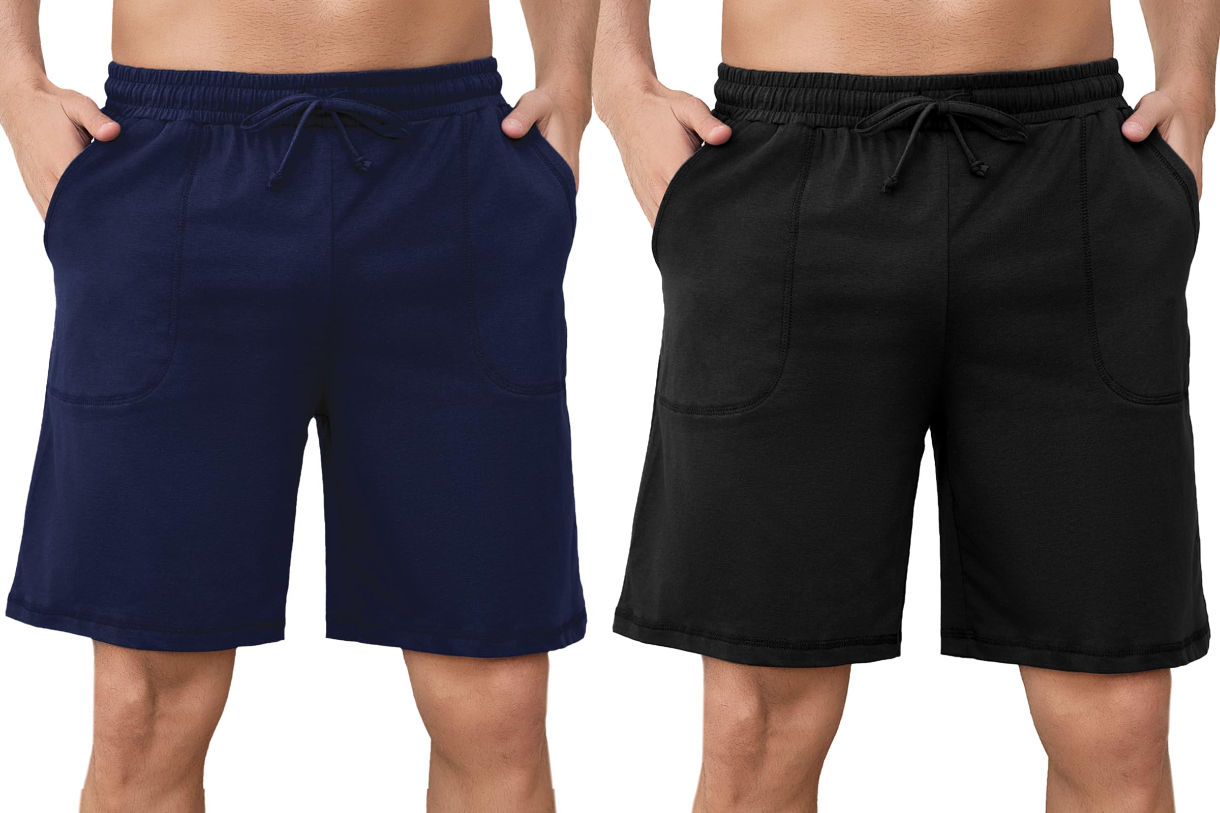 Aseniza 2er Pack Herren Schlafanzughose Kurz Baumwolle Pyjamahose Schlafshorts Sommer Bermudahose Loungewear Loungehose für Männer