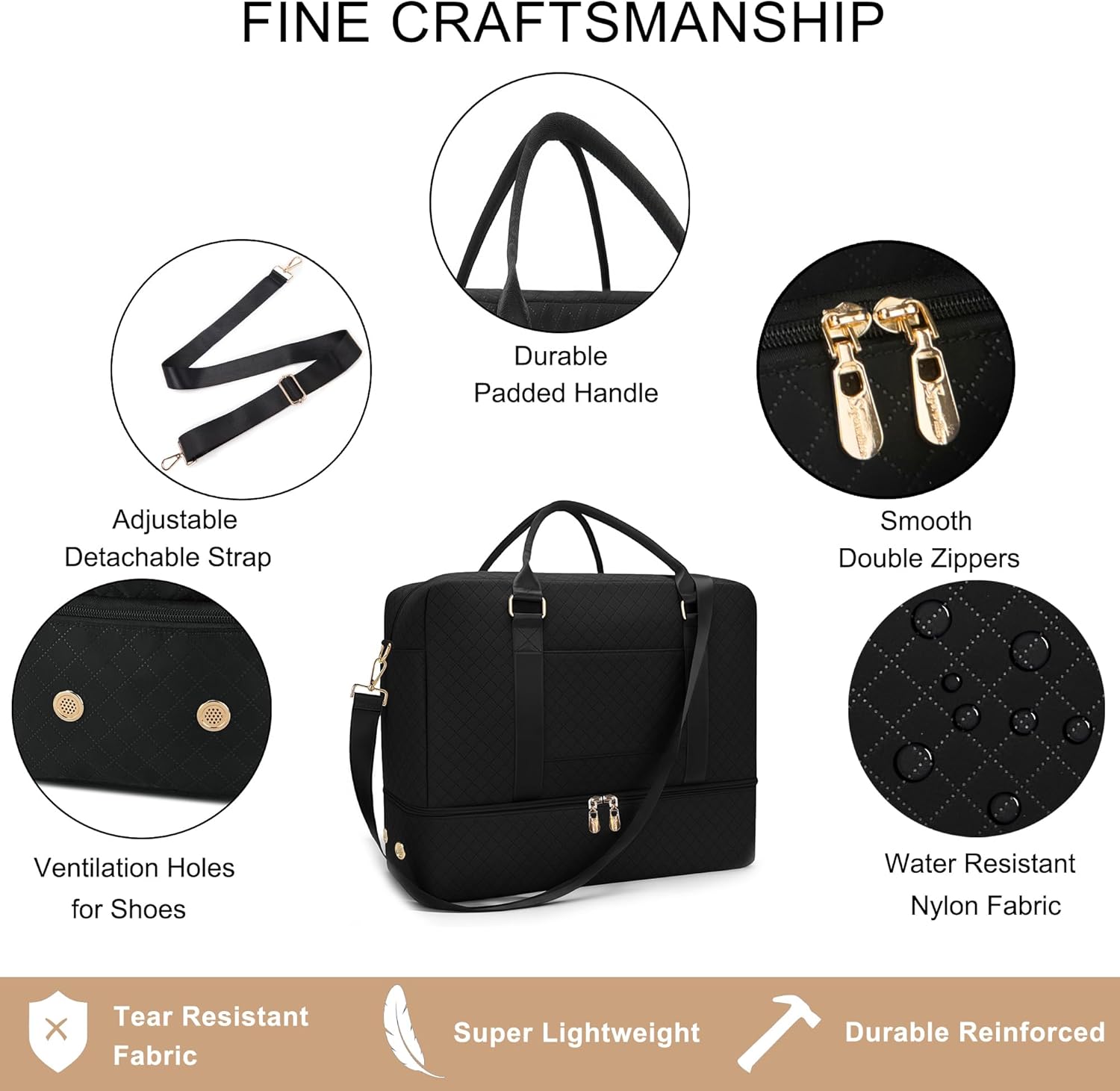 Travel Duffle Bag for Women Carry on Bags Overnight Weekender Bags Toiletry Hospital Gym Bag with Shoe Compartment 3pcs Set - Image 3