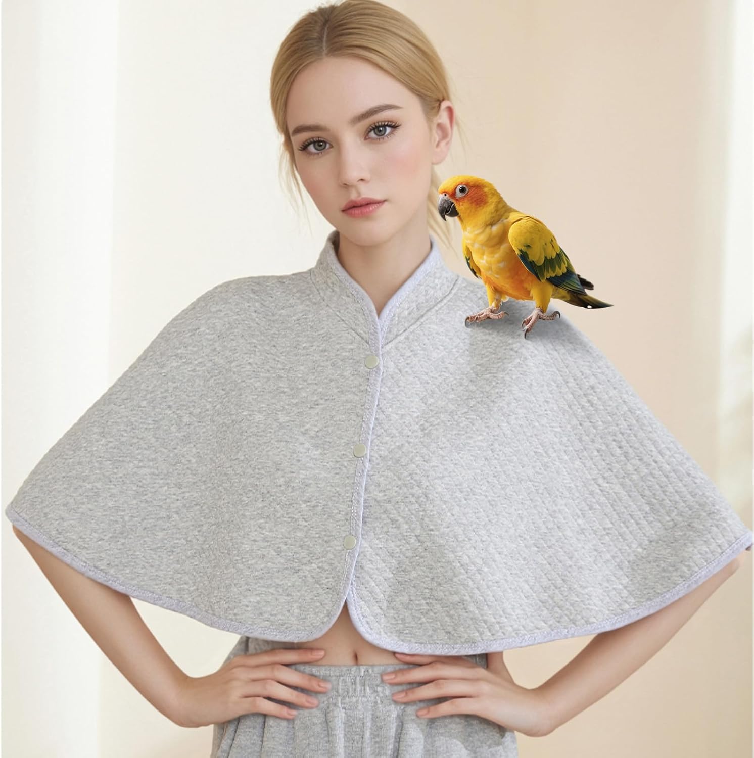 Reusable Parrot Diaper & Shoulder Protector - Poop Catcher Cloak for Cockatiels, Conures, Parakeets, Lovebirds, Small Macaws - Parrot Toys (Grey - Square, Large)