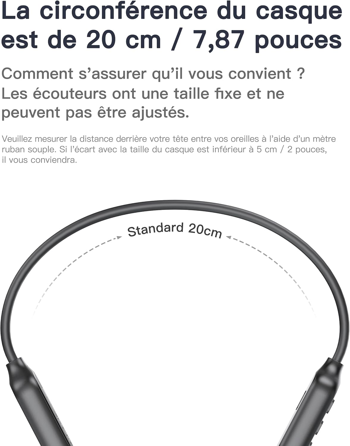 Diagram showing the 20 cm circumference of the Relxhome headphones.
