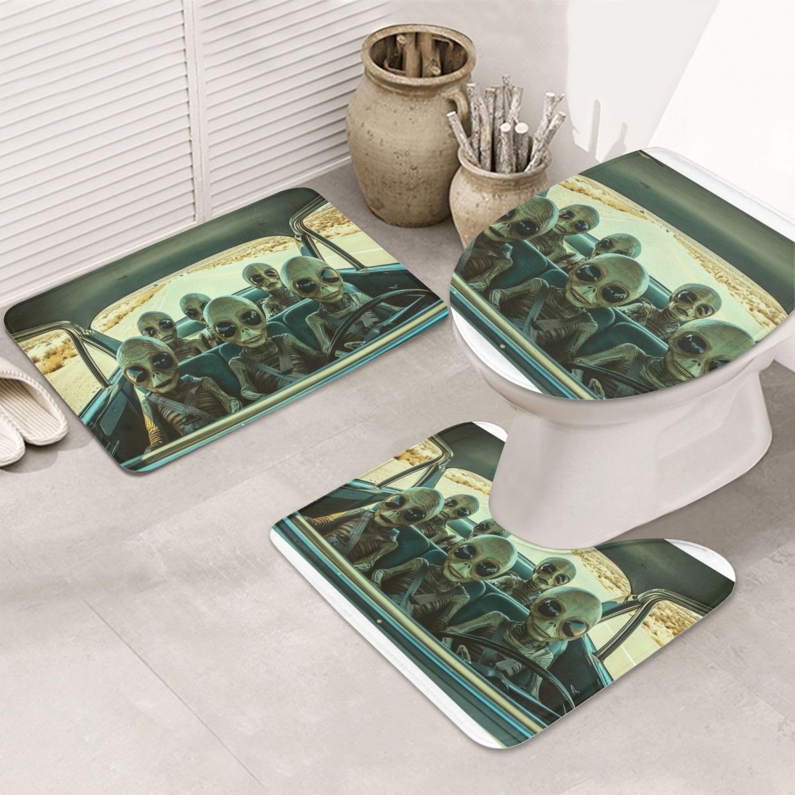 Alfombras de baño alien alfombrilla antideslizante y funda inodoro microfibra suave