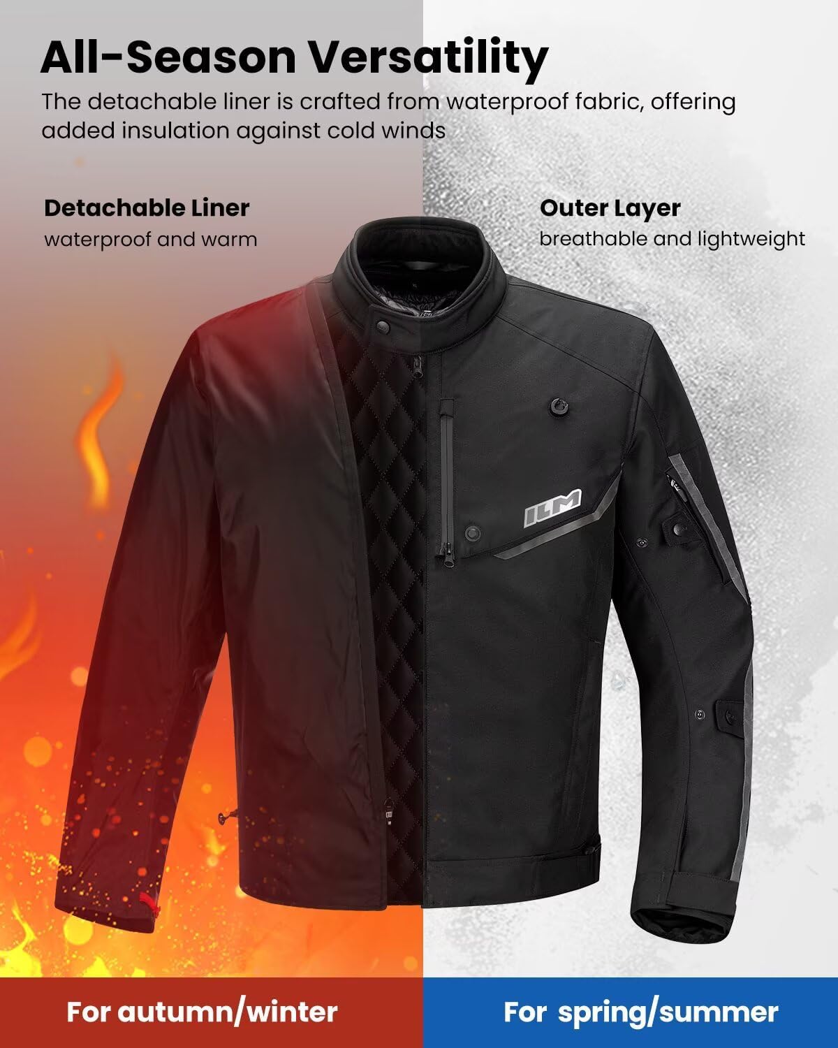 ILM Motorcycle Riding Jacket with CE Armor and Detachable Waterproof Thermal Liner Dual Sport All Season for Men Model JF2 - Image 7