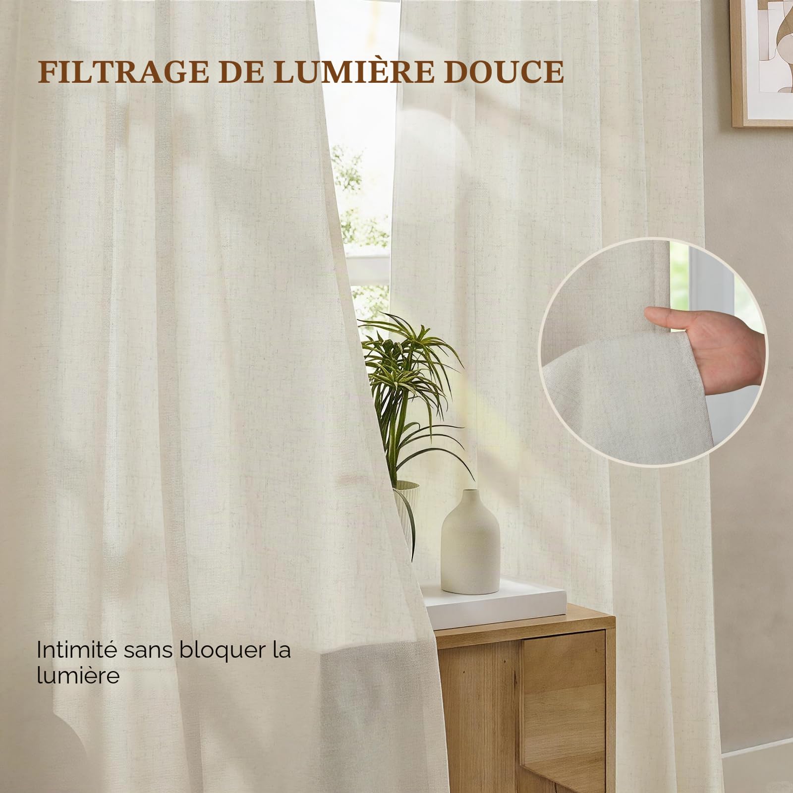 Rideau Exterieur en Lin, Lot de 2 Rideaux D'extérieur Impermeable, Rideau Pergola Extérieur avec Oeillets en Haut, Rideau Occultant Exterieur Pour Terrasse Balcon Tonnelle Porte(132 x 215cm, Beige)
