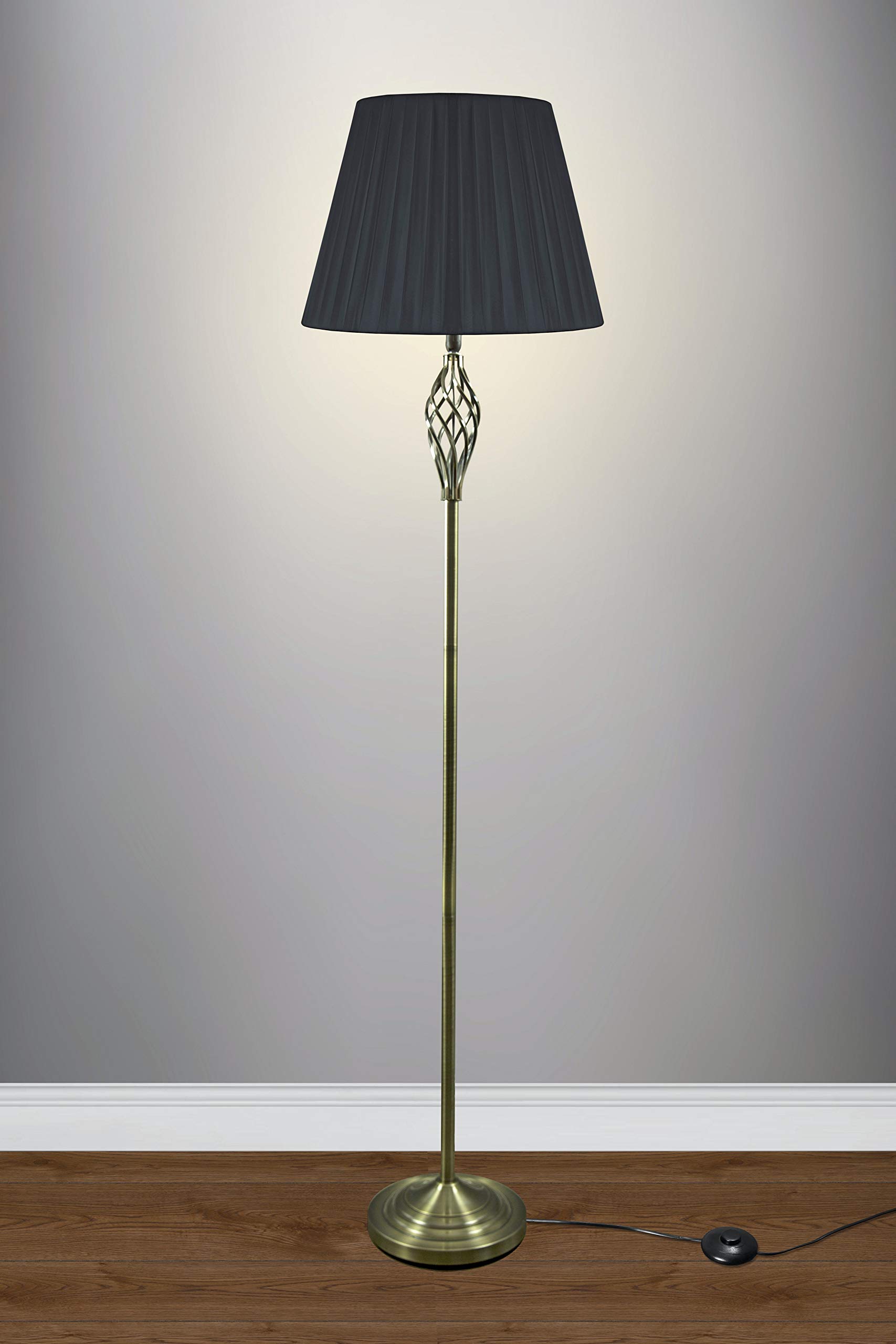 Floor Lamp Antique Brass 164 cm Tall Floor lamp Fabric Shade (Black)