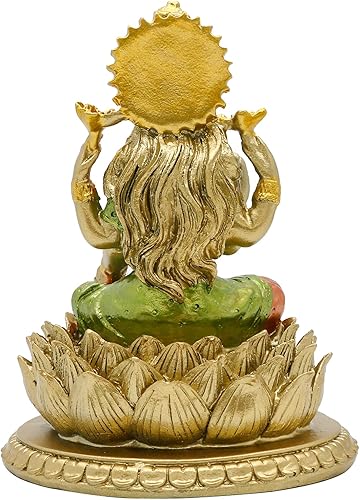 Miniatura 9 de alikiki Lakshmi On Lotus - Estatua de Dios laxmi indio de 6.5 pulgadas de alto, artículo de Murti hindú para el hogar, templo Mandir Pooja