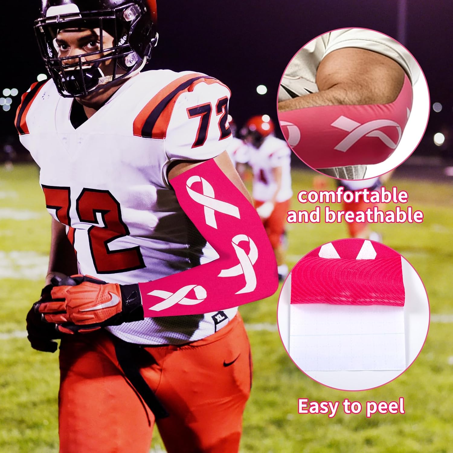 24 Pcs White Pink Turf Tape Breast Cancer Awareness Football Accessories, Waterproof Sweat Proof Breathable Pink Ribbon Athletic Tape，15.75" x 3.94", Breast Cancer Awareness Gifts