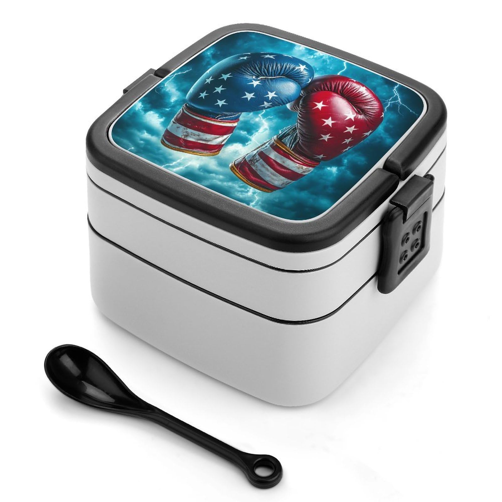 CGSBNGHA Boxing Gloves In Thunder Bento Lunch Box 2 Layer Lunchbox Food Container for Adults Office