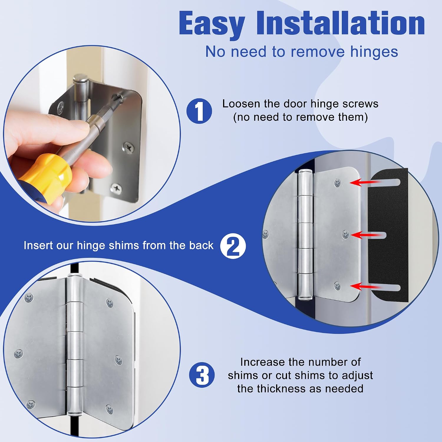 10 Pack Door Hinge Shims, 4 Inch Lenth 0.040 Inch Thickness Hardware for Door Hinge Repair Kit (3hole)