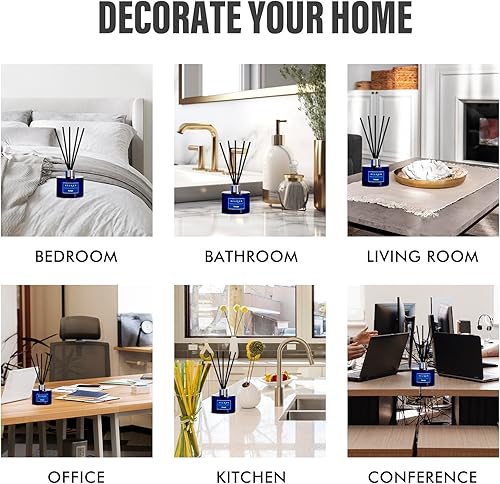 Miniatura 102 de Juego de difusores de junco, difusor de aroma de 3.7 onzas, 6 varillas difusoras de junco, fragancia para el hogar, peonía y cítricos, varillas