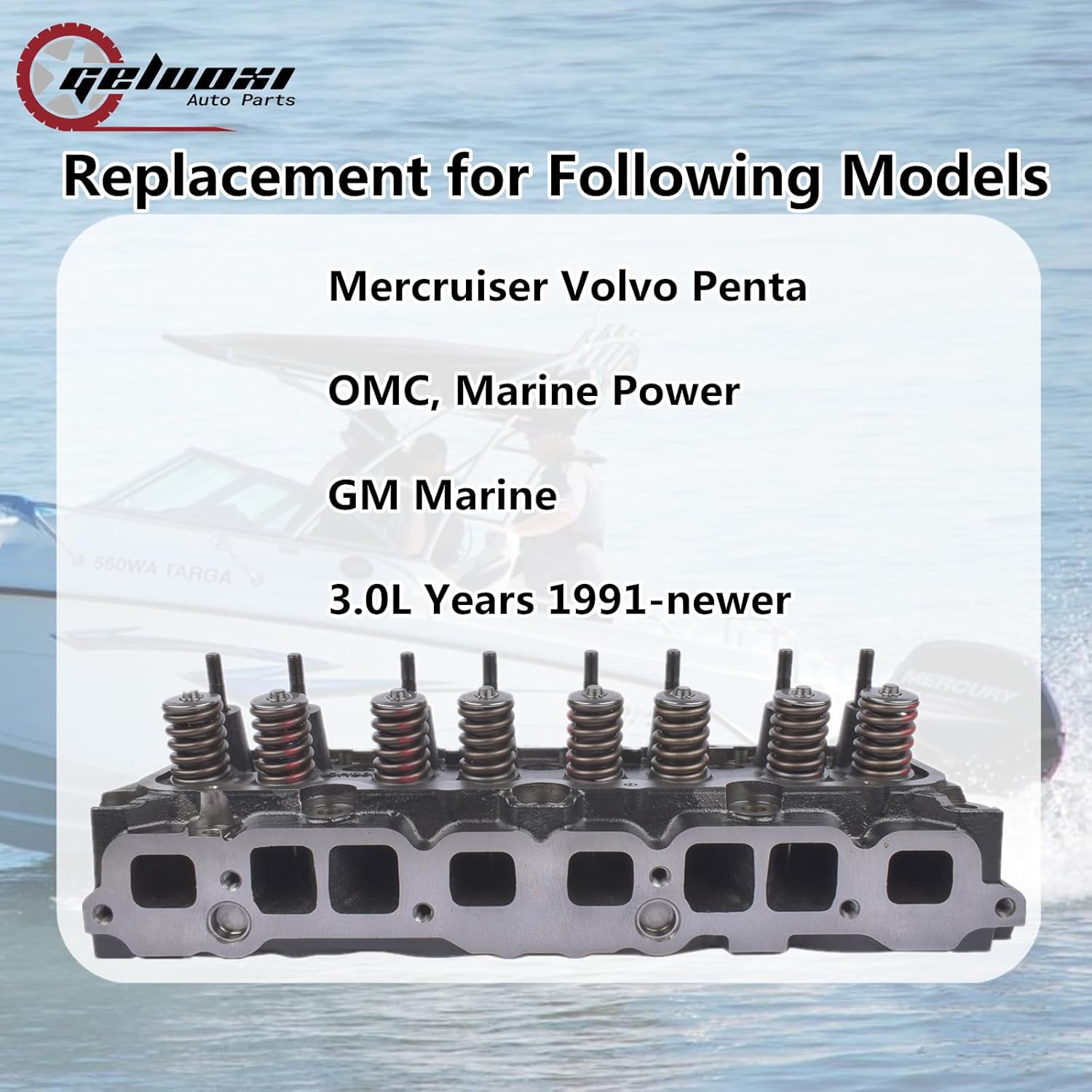 GELUOXI 3.0L High Output Marine Engine Cylinder Head Replacement for Mercruiser and Volvo Penta Years 1991-newer #938-8M0115135 3854012