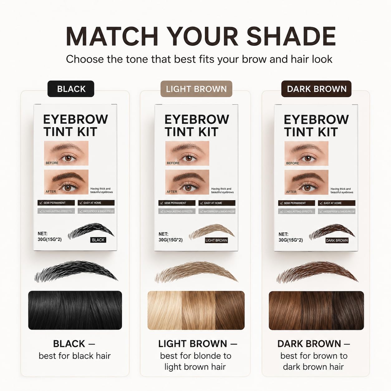 2-in-1 Brow Color Kit, for 6-Week Defined Look, 30g Extra Large Capacity (15g+15g) with Natural Bushy Results, Easy to Use & Salon Beauty at Home (Dark Brown)