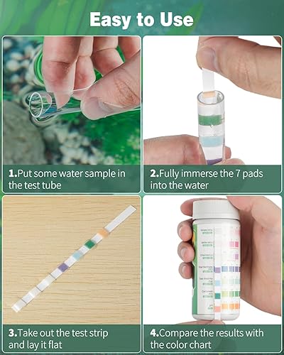 Miniatura 5 de Pawfly Tiras de prueba 7 en 1 para acuario, tiras de prueba para pecera, para pH, cloro, nitrato, nitrato, carbonato, dureza, alcalinidad total,