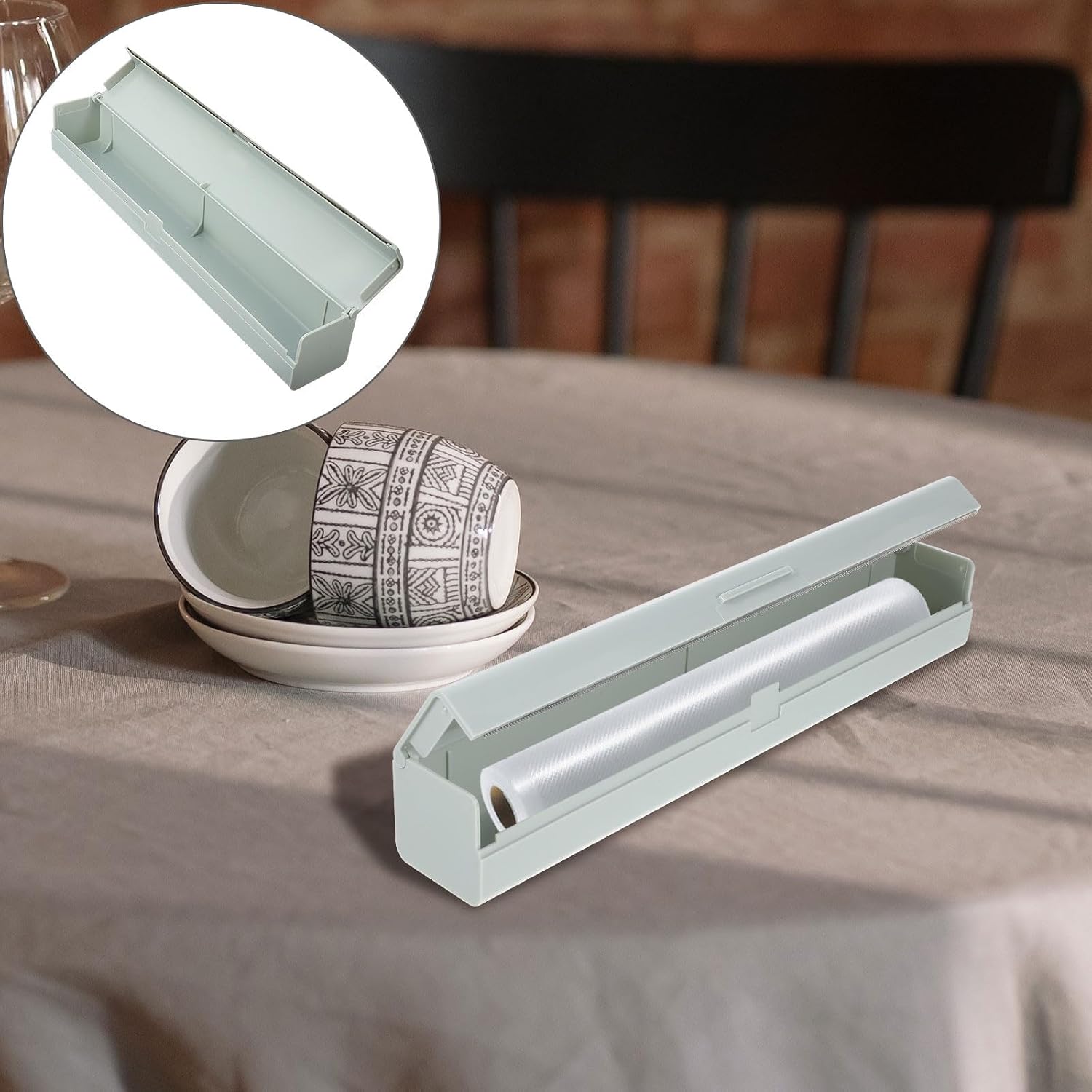 Refillable Cling Wrap Dispenser with Cutter, Plastic Wrap Cutter Slide Featuring Smooth Pulling and Practical Abs and Stainless Steel Design for Kitchen Use