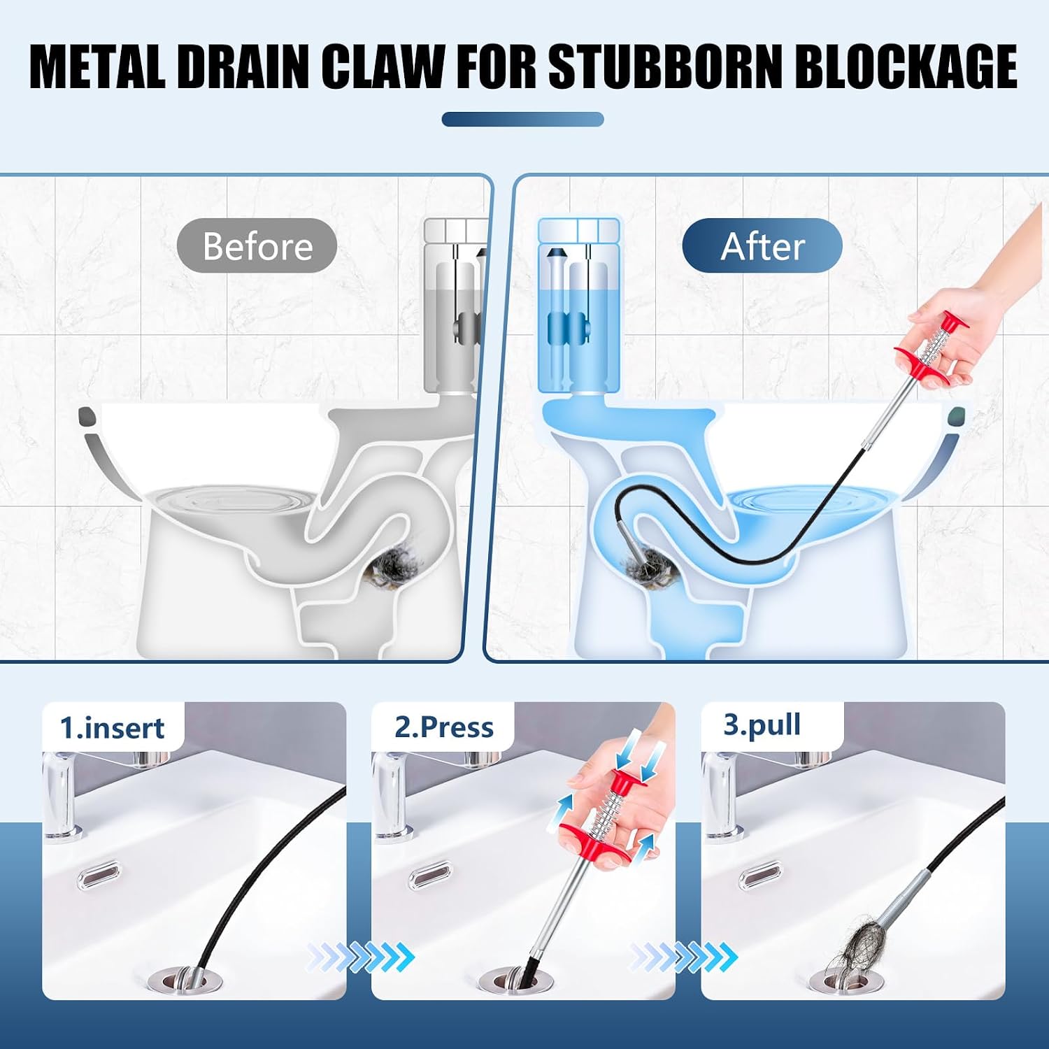Flexible Grabber Tool (4 Claws), Snake Drain Hair Removal Tool | Bendable Hose Grabber Reacher Tool, Retractable Drain Clog Remover Tool, Pickup Tool
