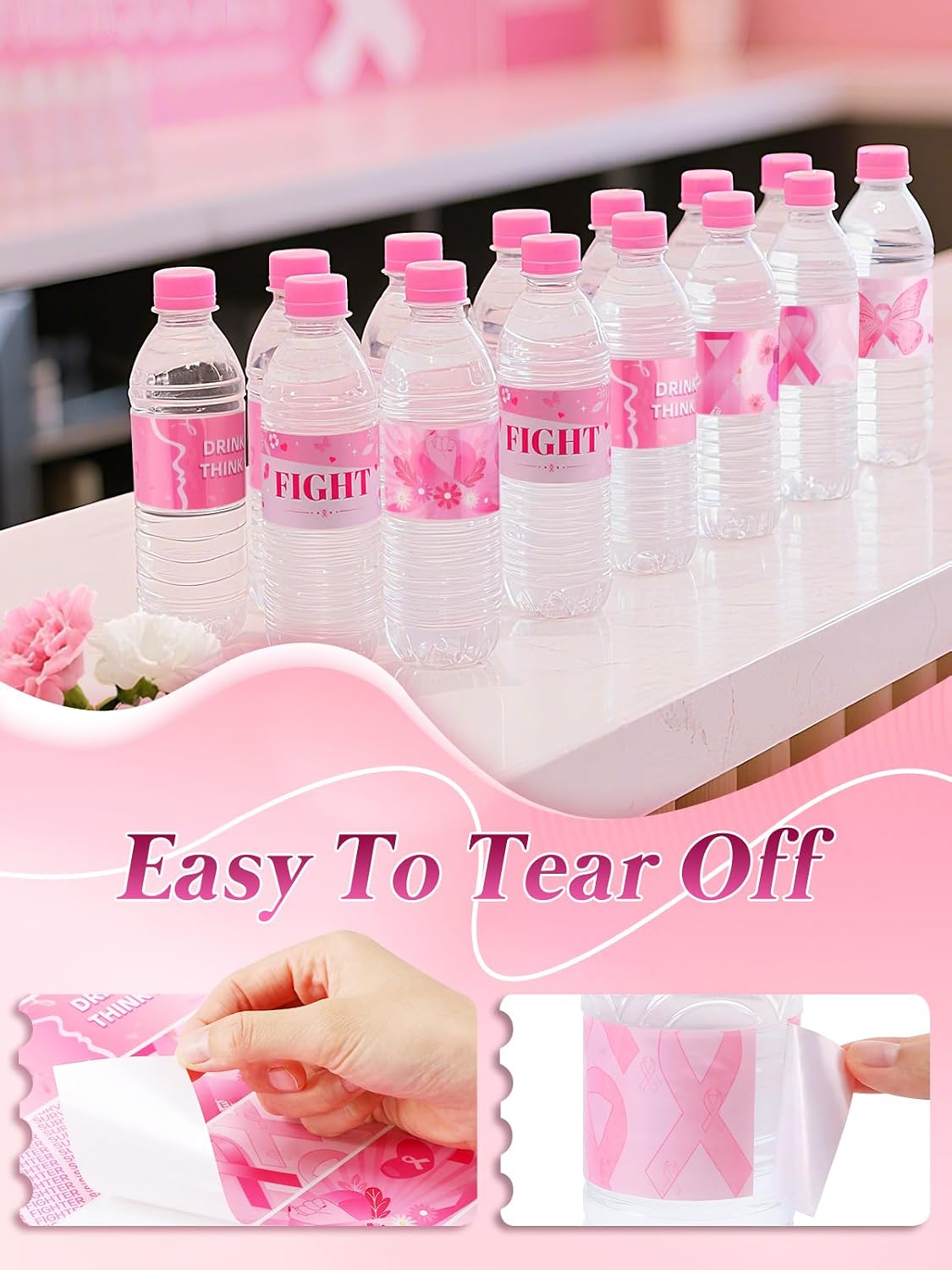 120pcs Breast Cancer Awareness Water Bottle Labels - 6 Patterns, Waterproof Breast Cancer Awareness Accessories Pink Ribbon Stickers Decorations for Charity Public Fundraiser Party Supplies image 4