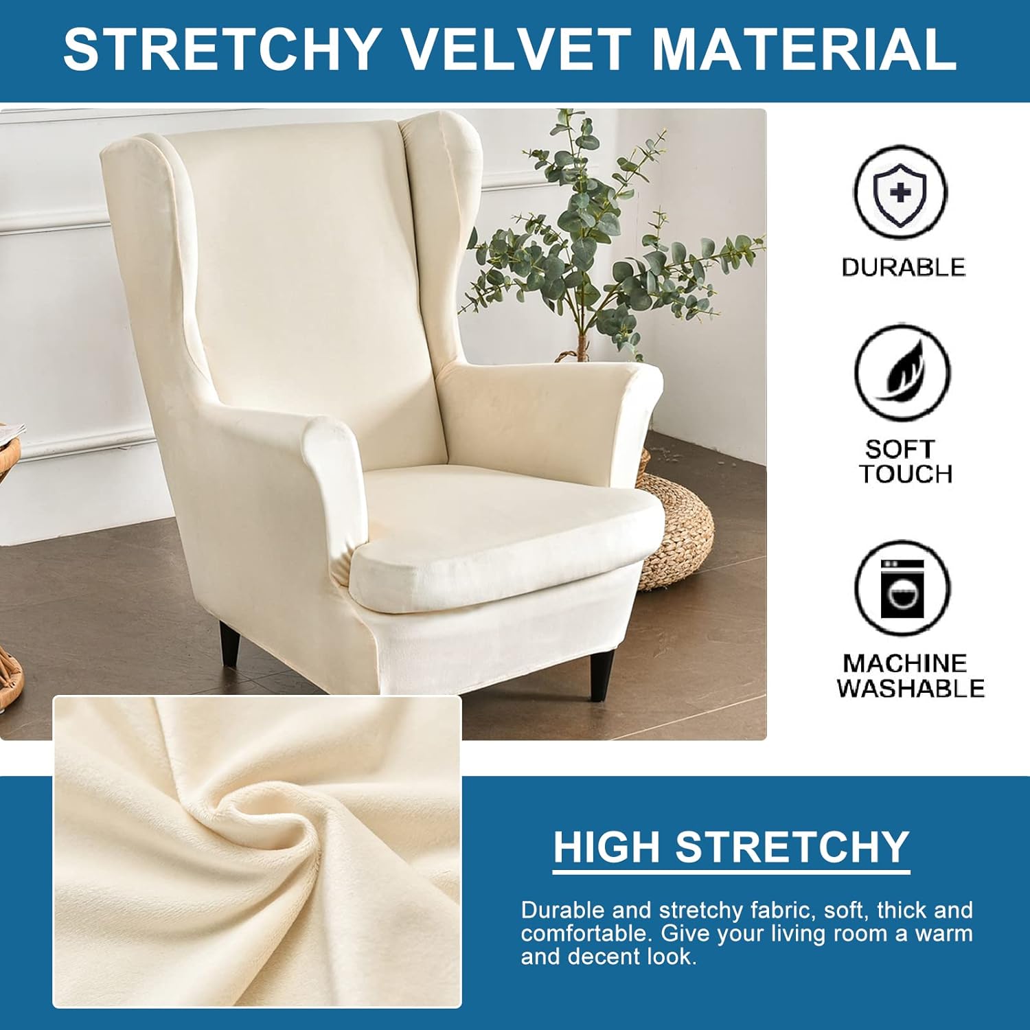 Buy KRFOONN Wingback Chair Cover Slipcovers 2 Piece Stretch Velvet