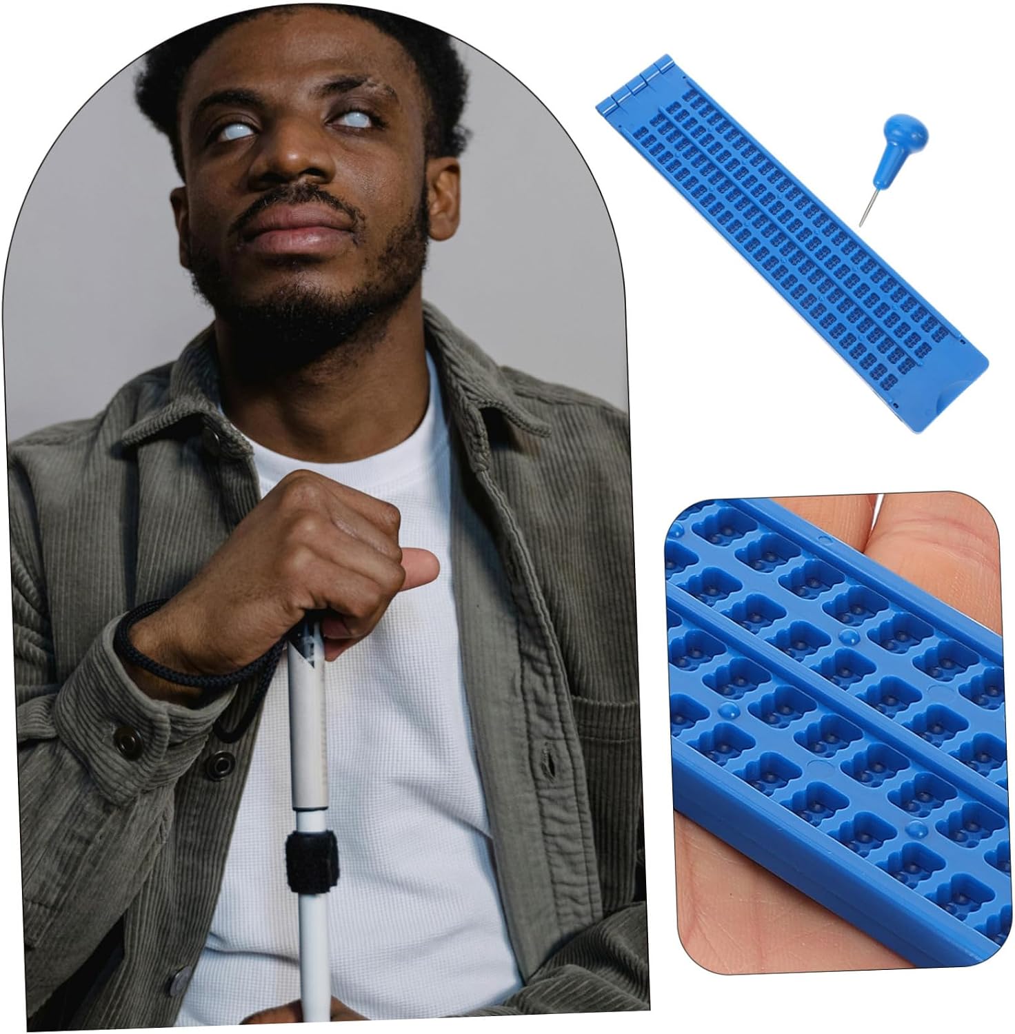 Outanaya 1set Reusable Braille Writing Kit Sturdy Braille Board and Stylus Line Cell Writing Plate for Blind Learning Portable and Accessories