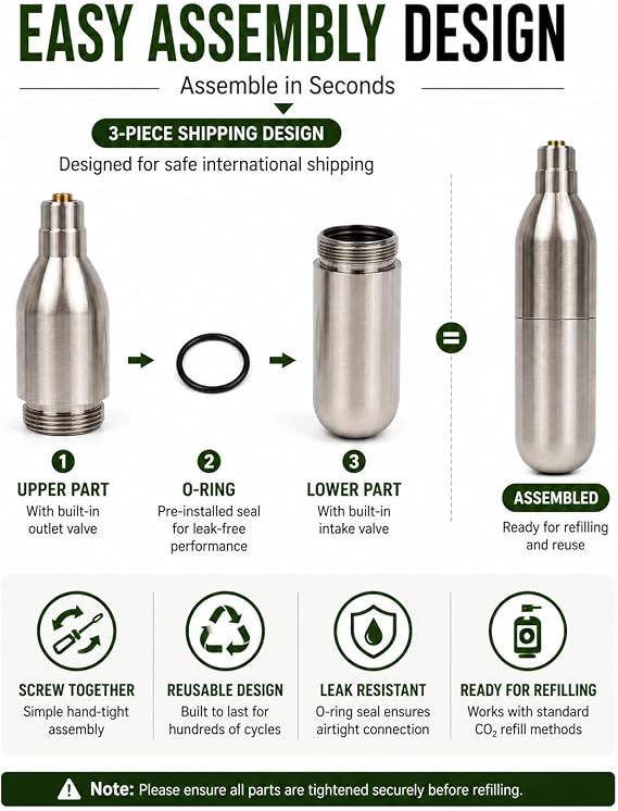 ステンレススチール 12グラム CO2カートリッジ 詰め替え可能 12g CO2カートリッジ 充電式ガスボンベ リサイクルカプセル エアソフトペレットBB用