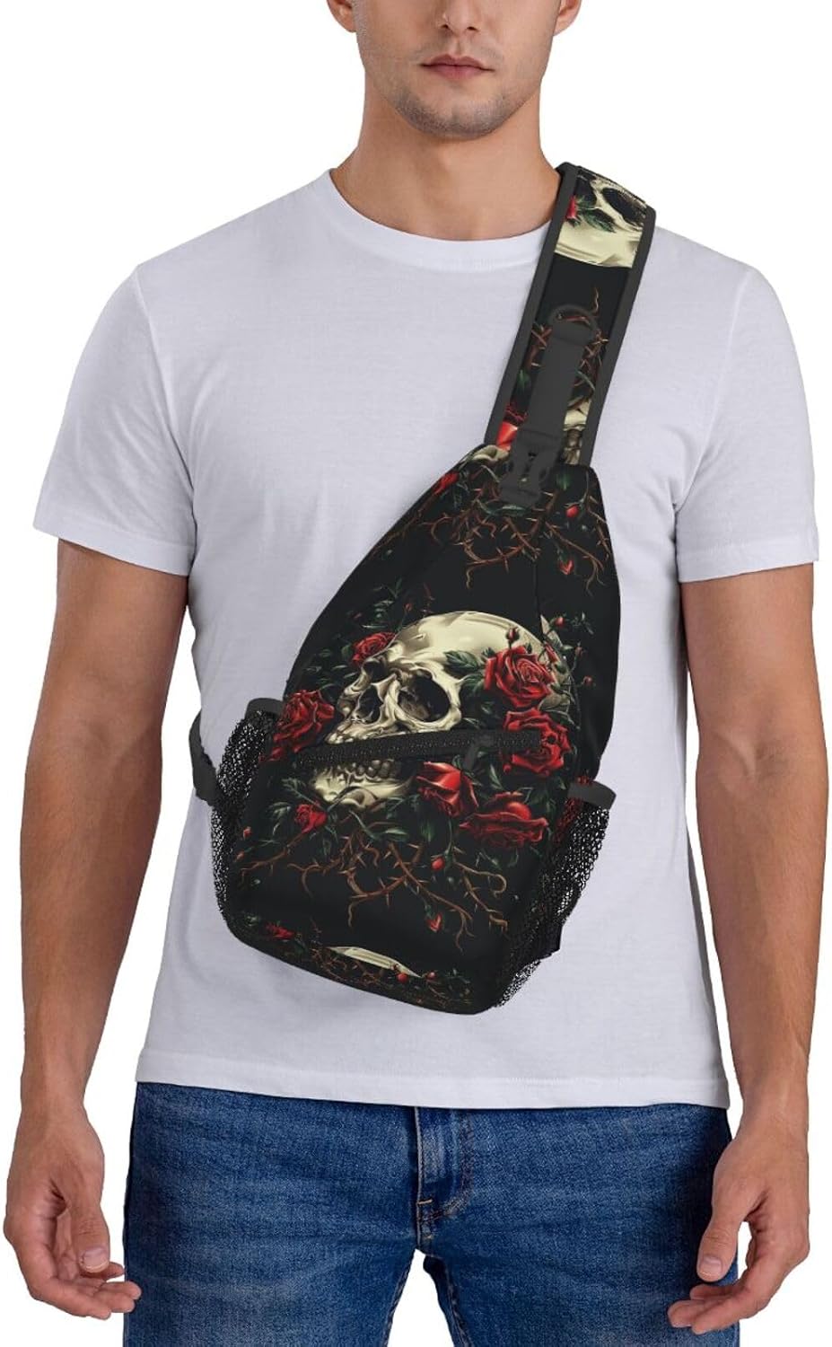 Gothic Rose Blood Skulls Outdoor Crossbody Shoulder Bag For Unisex Young Adult Hiking Bicycling