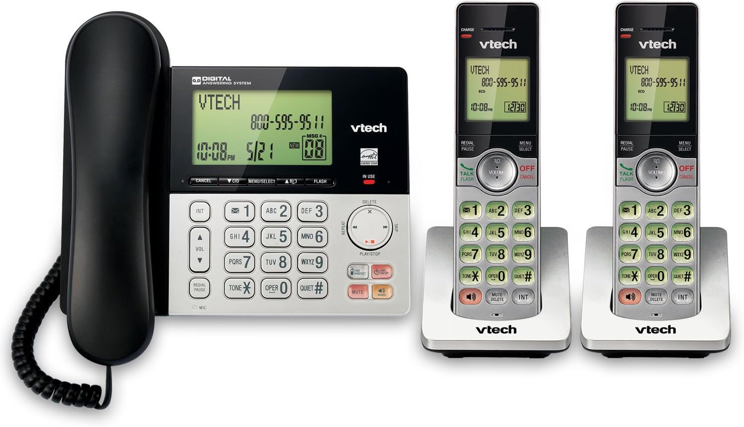 VTech CS6949-2 DECT 6.0 Corded/2-Cordless Telephone System, Black/Silver - Amazon product rated Grade A