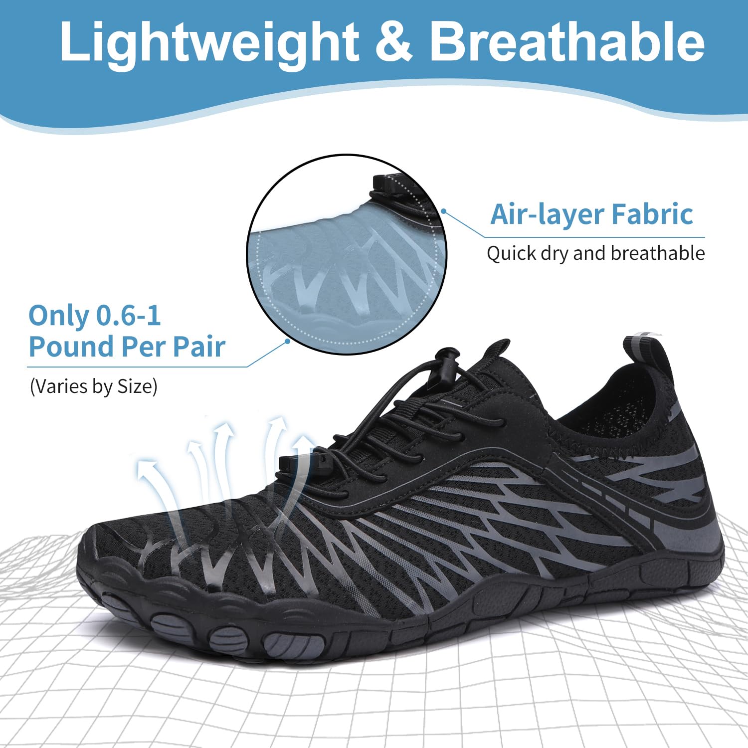 zasqiz Barefoot Shoes Womens Mens Minimalist Breathable Non-Slip Wide Toe Quick Dry Water Hiking Walking Shoes Athletic Footwear, B Black 40